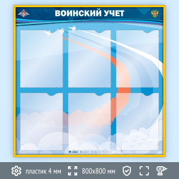 Стенд «Воинский учет» с 6 карманами А4 формата (VU-6K-GOLD)